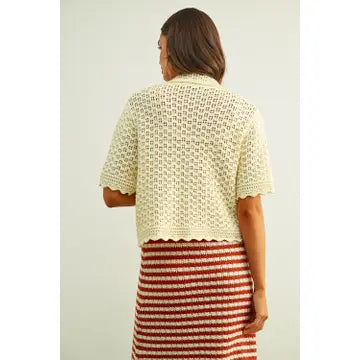 Boho Scalloped Short Sleeve Crochet Cardigan