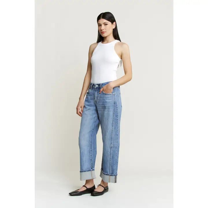 High Rise Barrel-Leg Detailing Cuffed Hem
