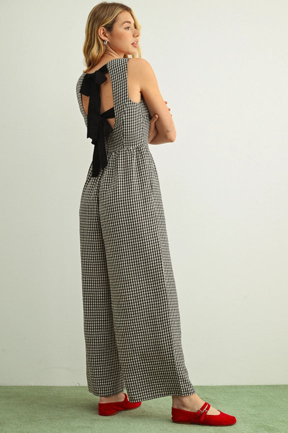 Gingham Printed Tie in the Back Jumpsuit