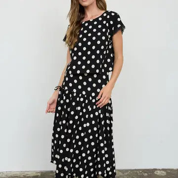 blu pepper polka dot drop waist midi skirt