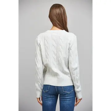 Classic Crew Neck Cable Knit Button-Up Cardigan