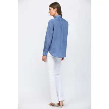 Luxe Tencel Pinstripe Long Sleeve Button-Down Shirt