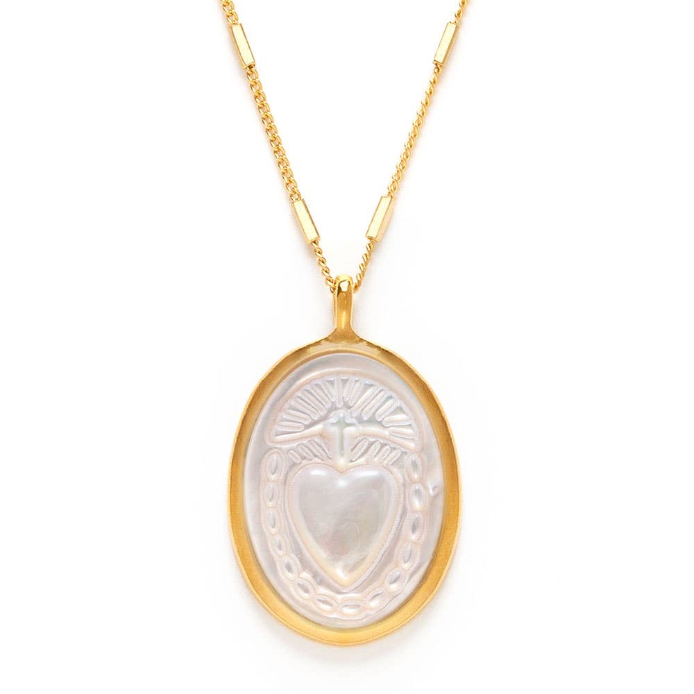 Sacred Heart Mother of Pearl Pendant Necklace