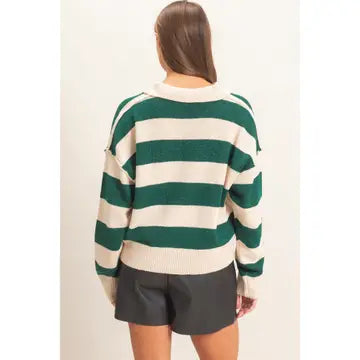 The Preppy Chic Rugby Stripe Polo Sweater