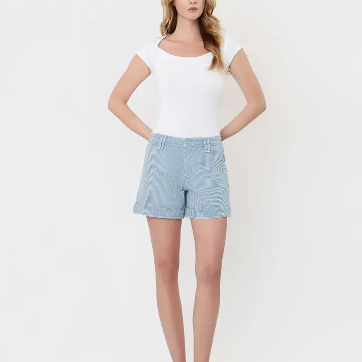 High Rise Cuffed Striped A Line Shorts