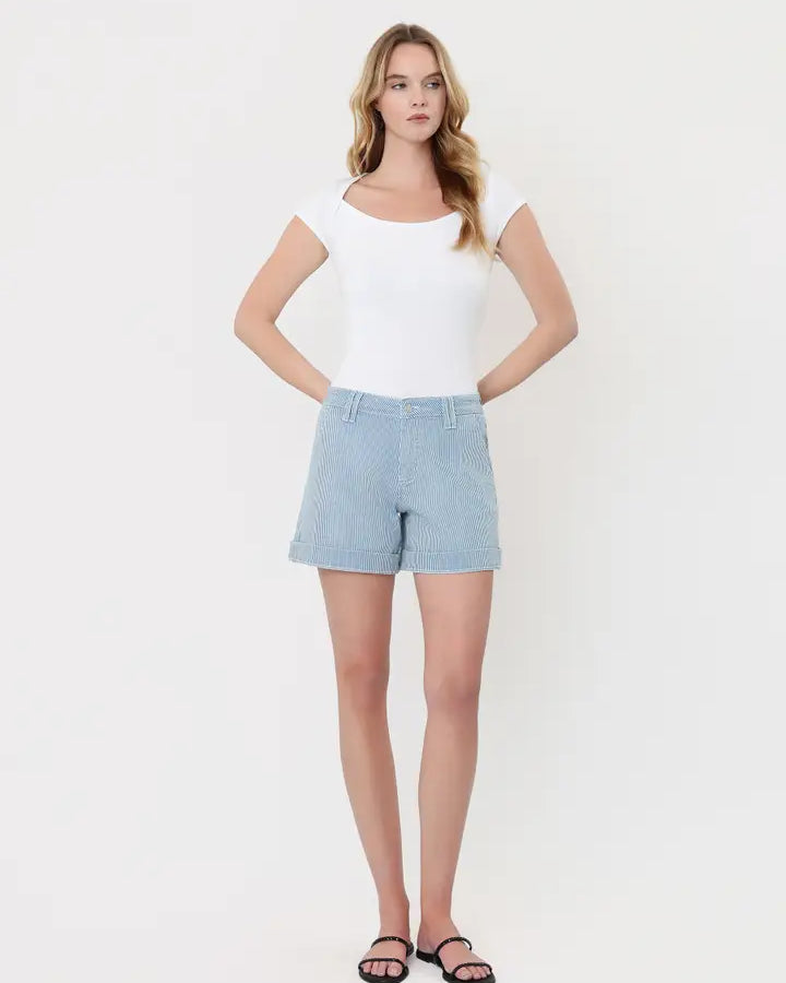High Rise Cuffed Striped A Line Shorts