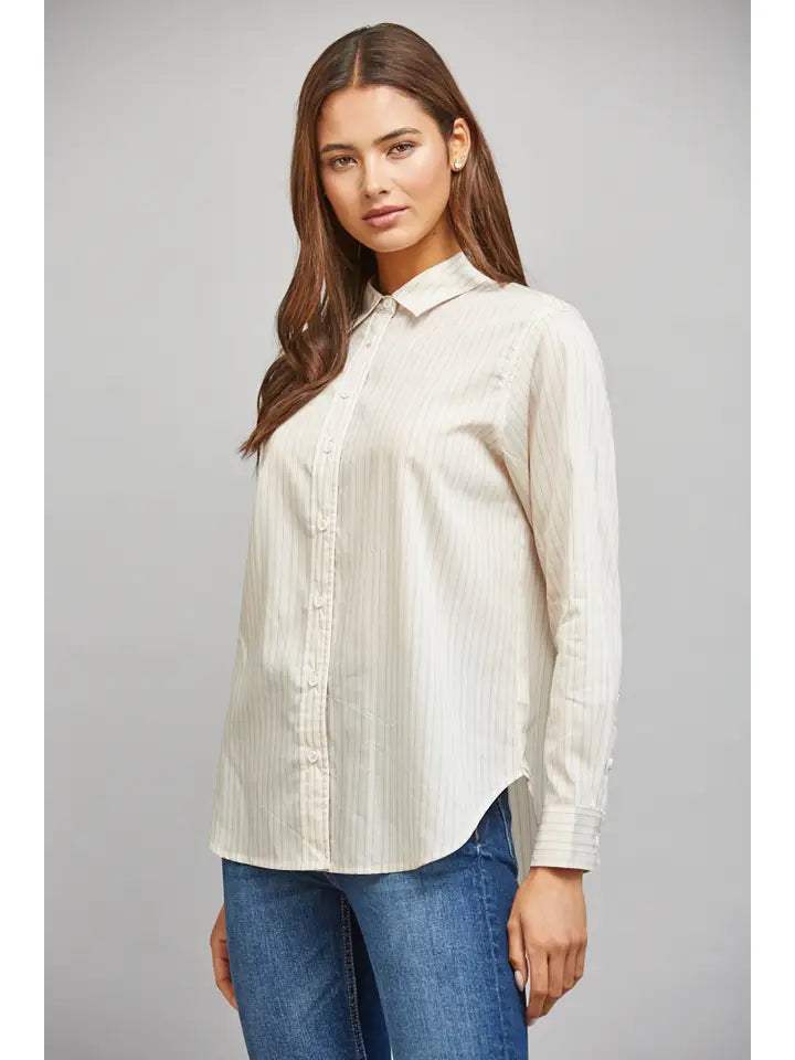 Luxe Tencel Pinstripe Long Sleeve Button-Down Shirt