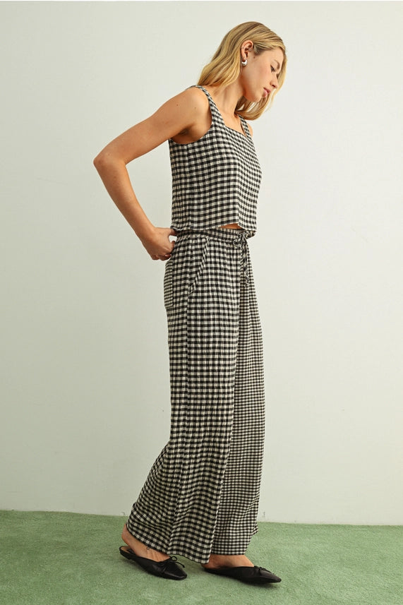 Gingham Printed Tie in the Back Jumpsuit