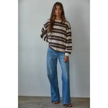 By Together Striped Knit Cotton Crew Neck