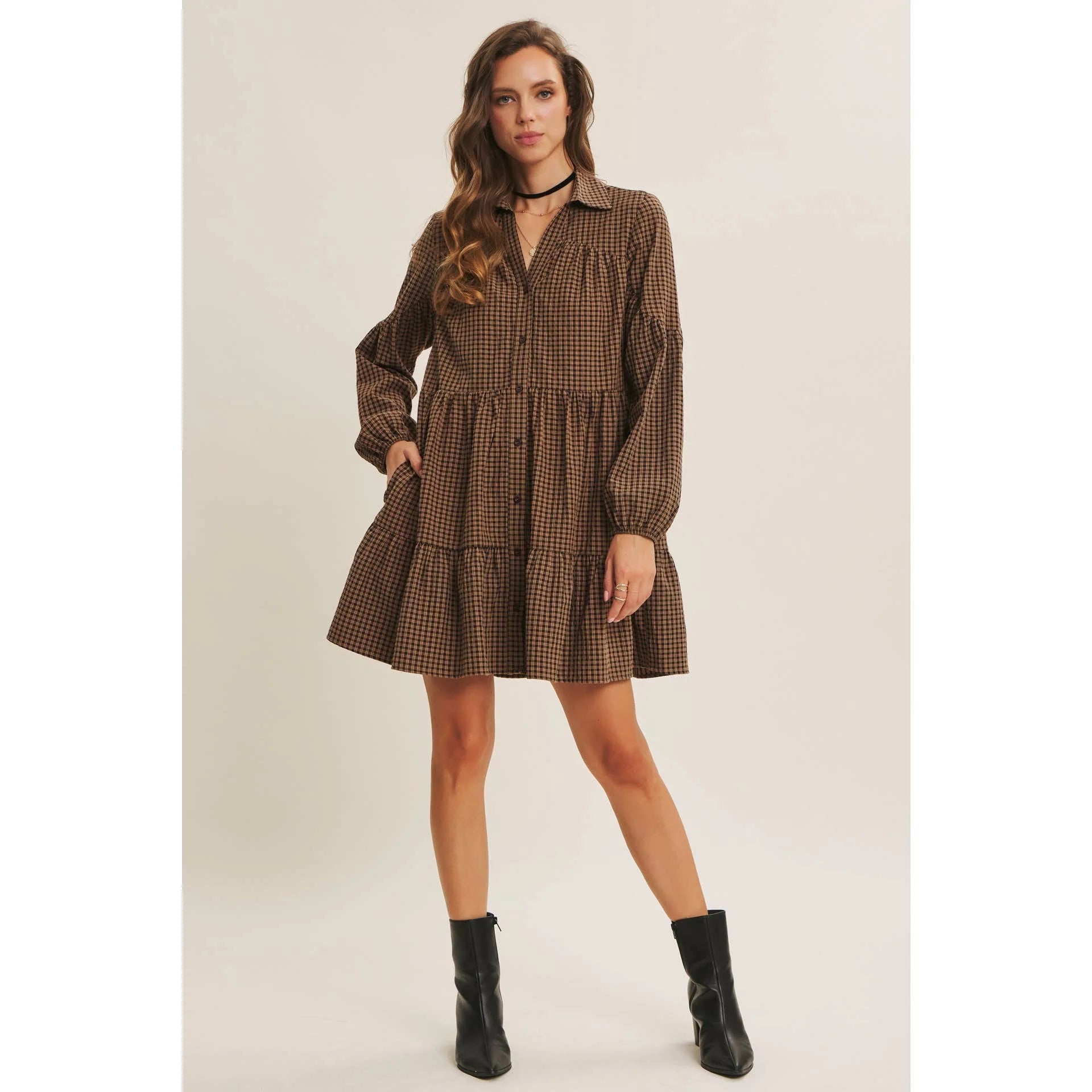 Plaid Babydoll Mini Dress