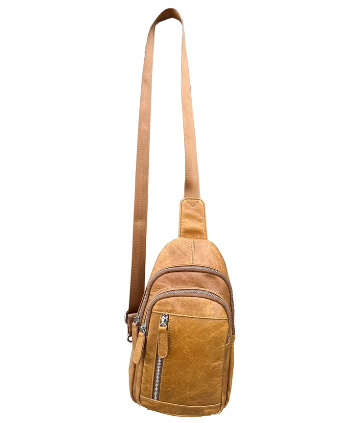 Cowhide Leather Sling Bag with Adjustable Shoulder Strap