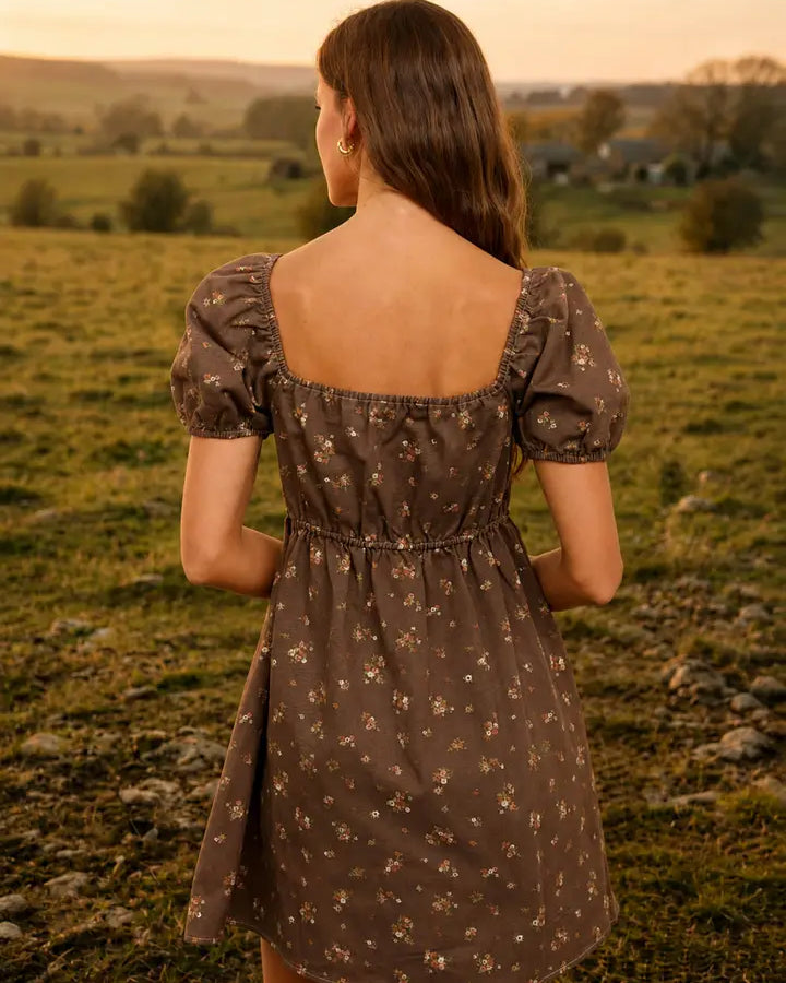 Meadow Ditsy Floral Square Neck Puff Sleeve Mini Dress