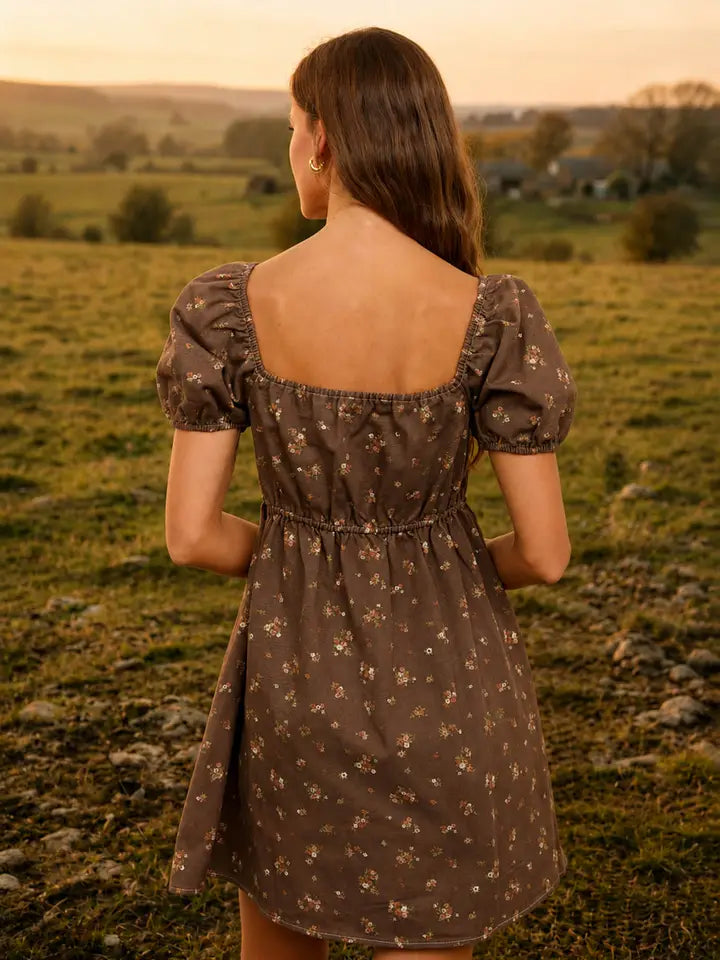 Meadow Ditsy Floral Square Neck Puff Sleeve Mini Dress