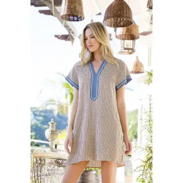 Piper Gingham V-Neck Mini Dress with Pockets