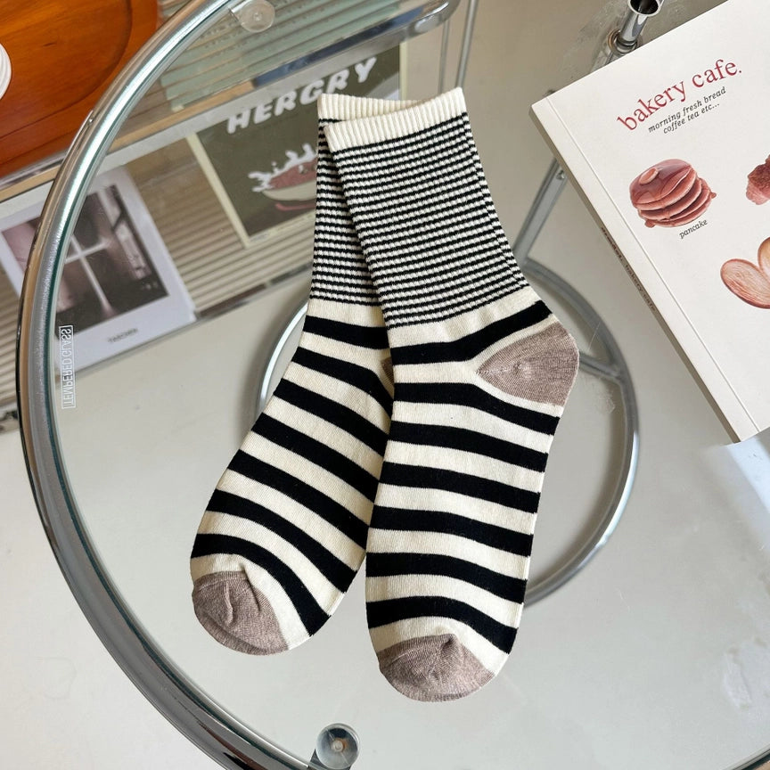 Stripe Pattern Cotton Crew Socks (OS)