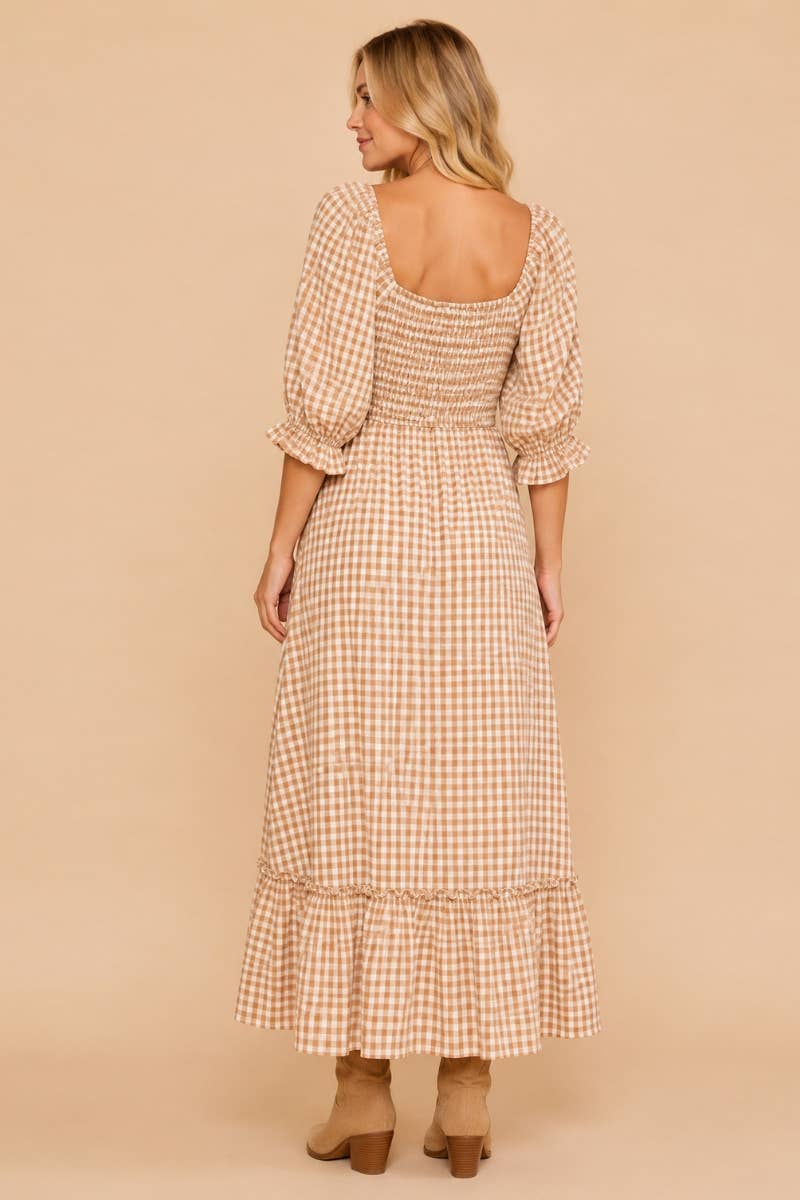 Gingham Puff Sleeve Maxi