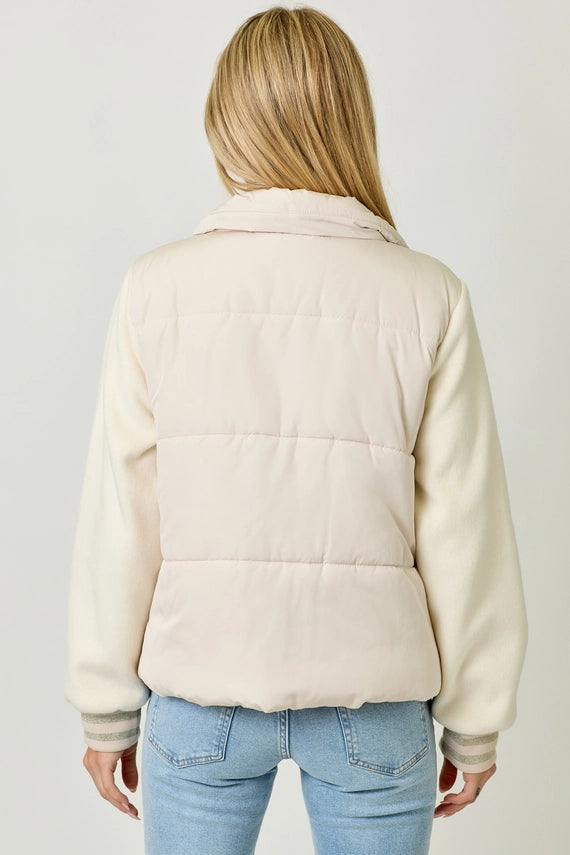 Mystree Mixed Media Puffer Jacket