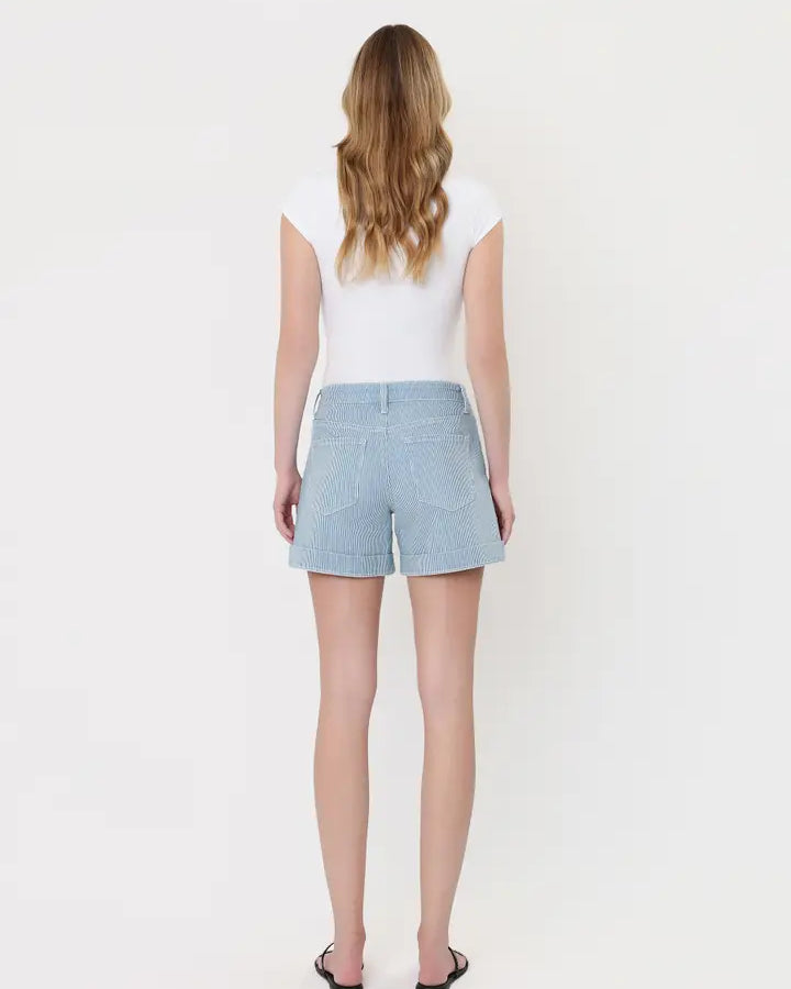 High Rise Cuffed Striped A Line Shorts