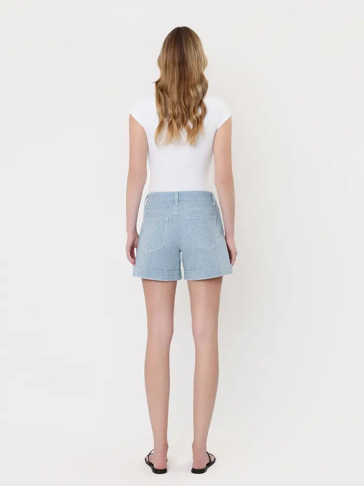 High Rise Cuffed Striped A Line Shorts