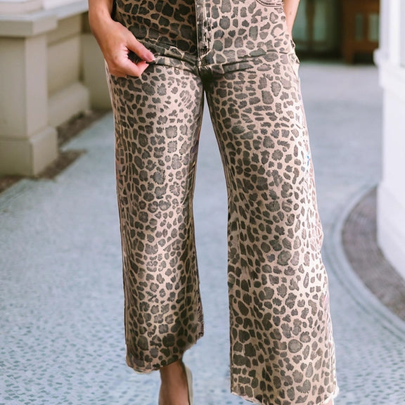 Leopard Wide Leg High Waist Jeans
