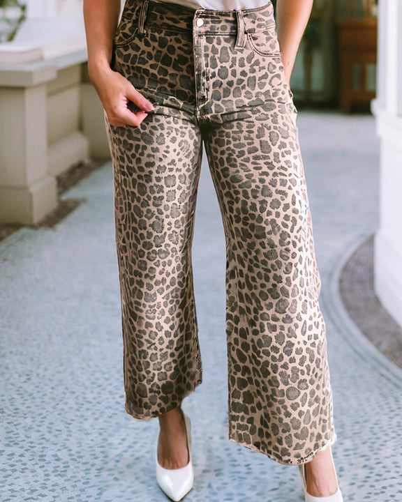 Leopard Wide Leg High Waist Jeans