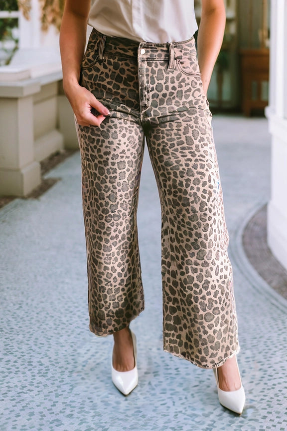 Leopard Wide Leg High Waist Jeans