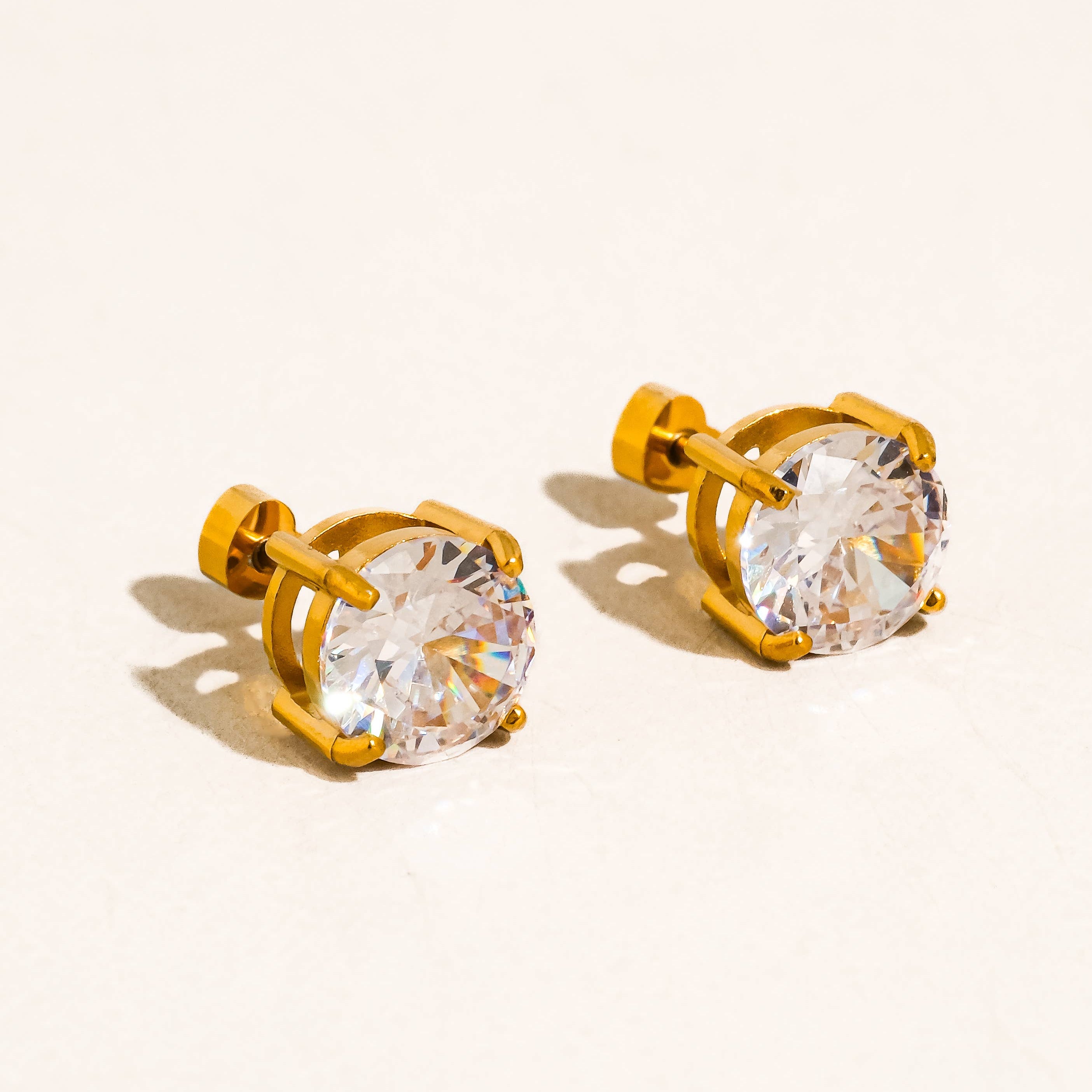 Avenn 18K Gold Non-Tarnish Round CZ Flat Back Earrings