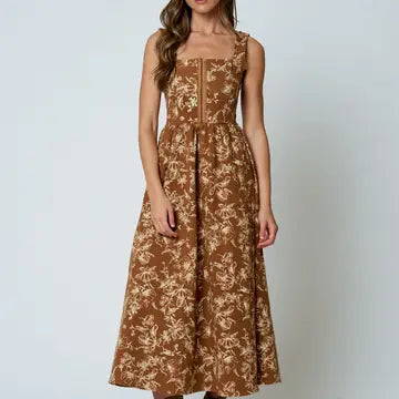 Floral Toile Corset Midi Dress