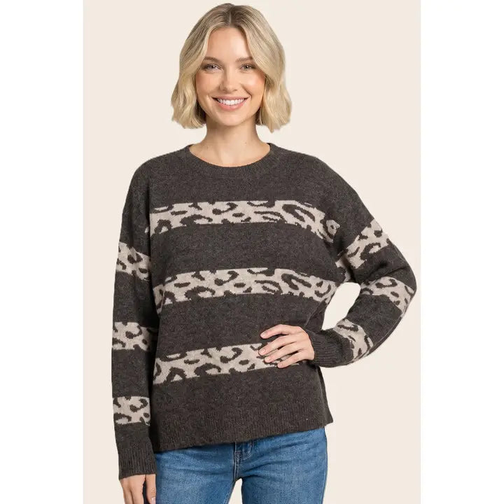 Staccato Leopard Stripe Heavyweight Crew Neck Sweater