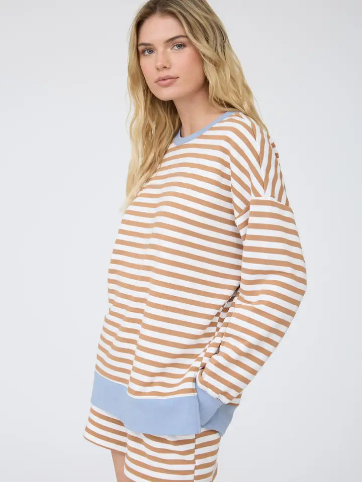 blu pepper striped contrast long slve top