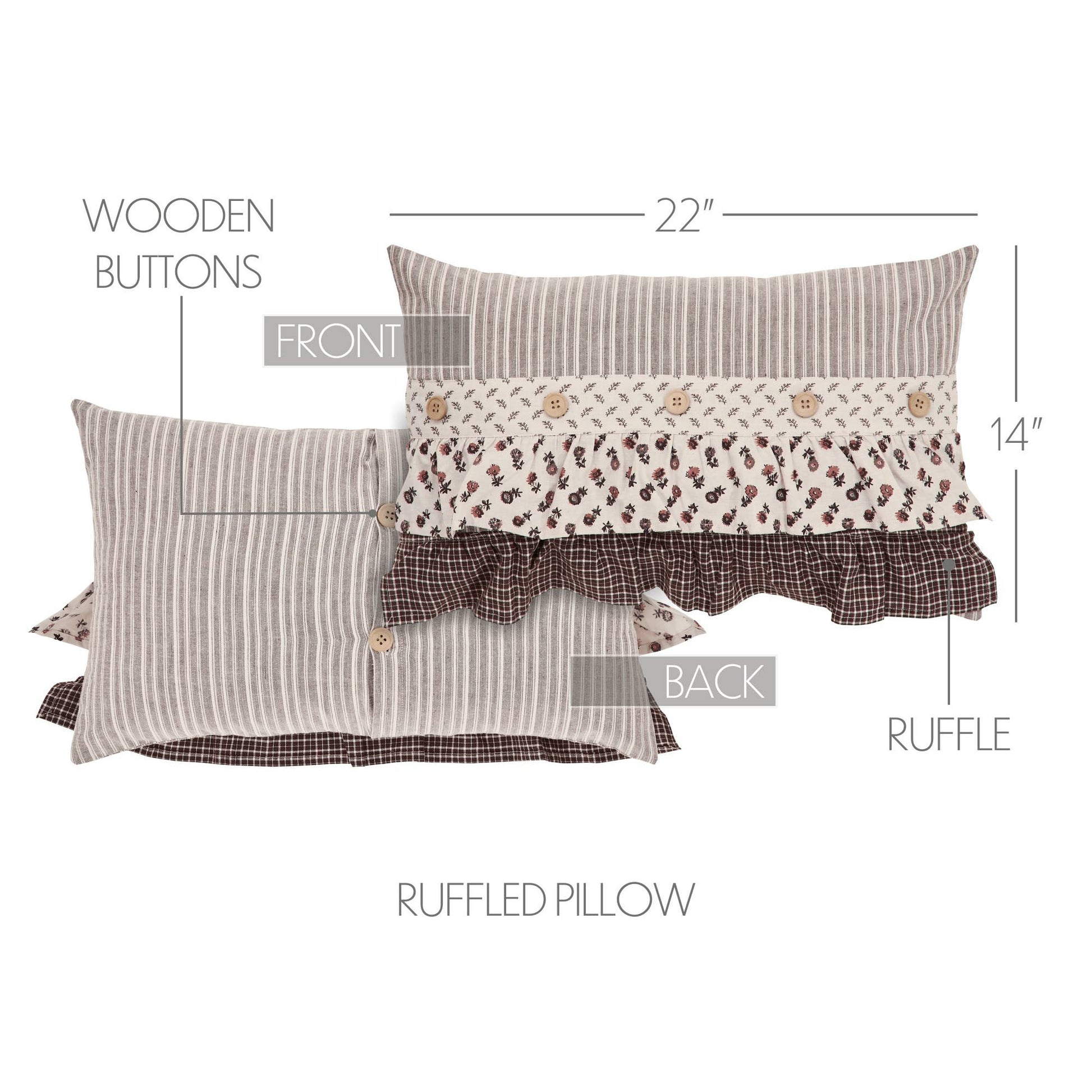 Florette Ruffled Lumbar Throw Pillow 14x22 Farmhouse Cottage