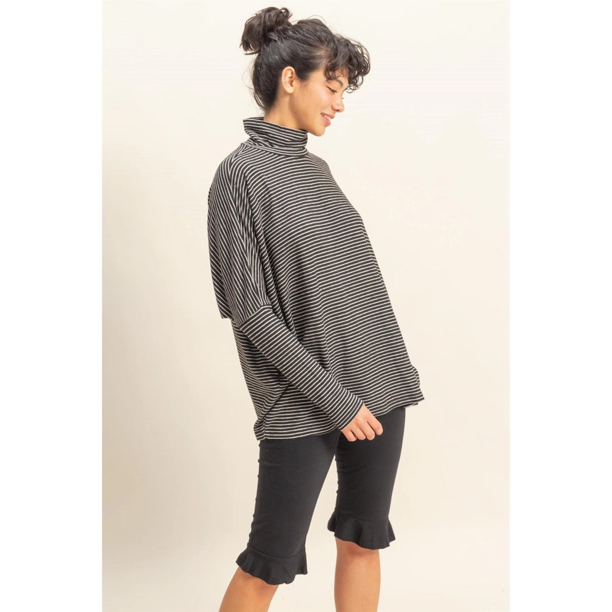 Striped Turtle Neck Dolman Sleeve Top
