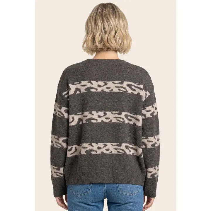 Staccato Leopard Stripe Heavyweight Crew Neck Sweater