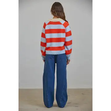 Royce Striped Polo Color Block Henley Sweater