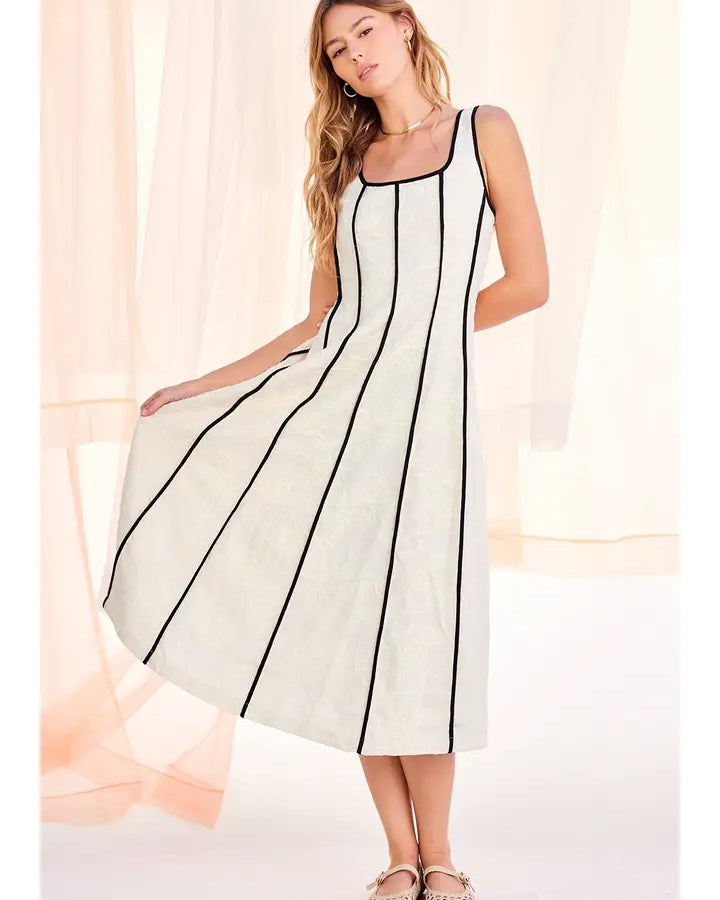 Embroidery Linen Midi Dress