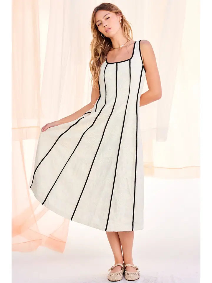 Embroidery Linen Midi Dress