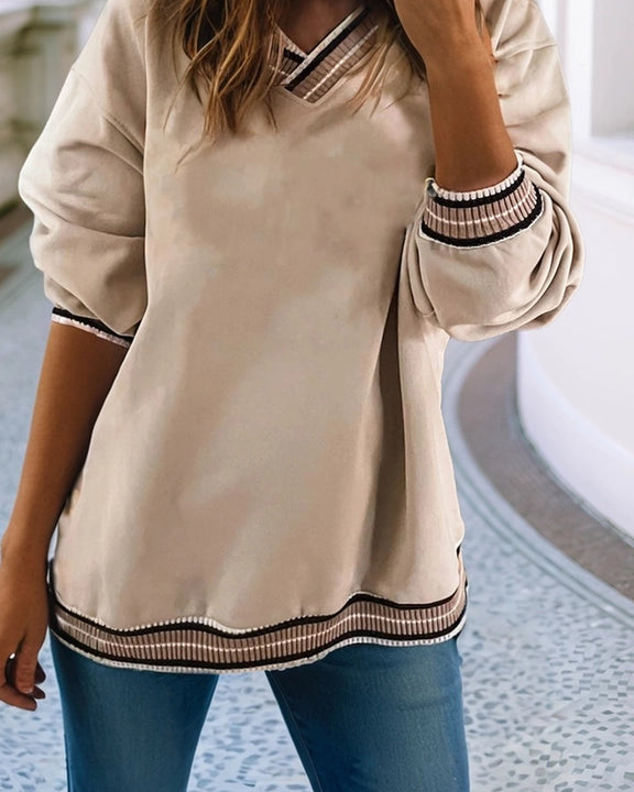 Ldc Varsity Contrast Trim V Neck Sweatshirt