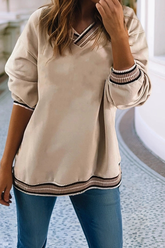 Ldc Varsity Contrast Trim V Neck Sweatshirt