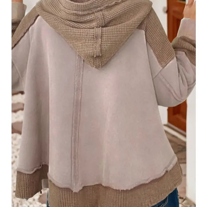 Ldc Oversize Waffle Patchwork Exposed Seam Hoodie