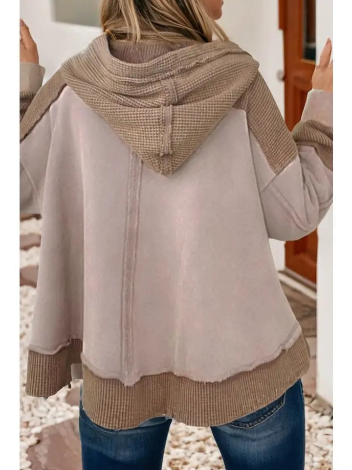 Ldc Oversize Waffle Patchwork Exposed Seam Hoodie