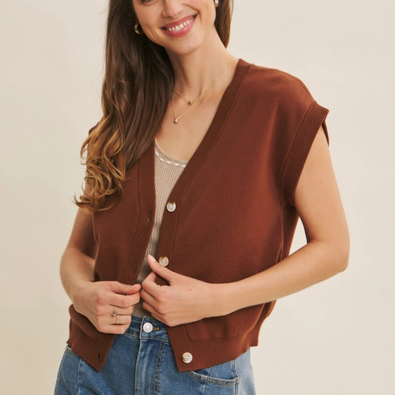 Soft Cotton Button-Down Sweater Vest