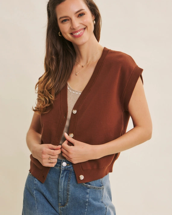 Soft Cotton Button-Down Sweater Vest