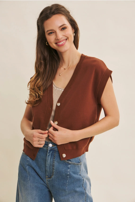 Soft Cotton Button-Down Sweater Vest