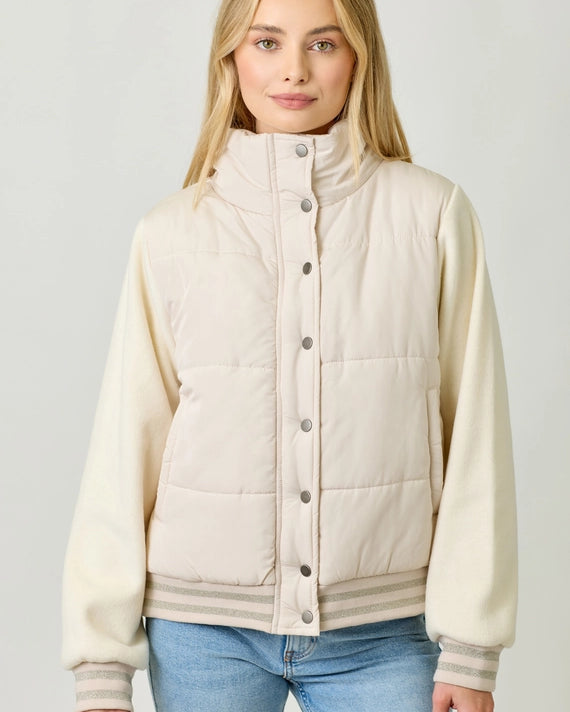 Mystree Mixed Media Puffer Jacket