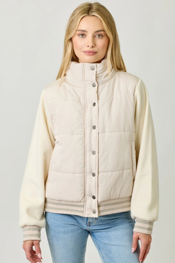 Mystree Mixed Media Puffer Jacket