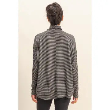 Striped Turtle Neck Dolman Sleeve Top
