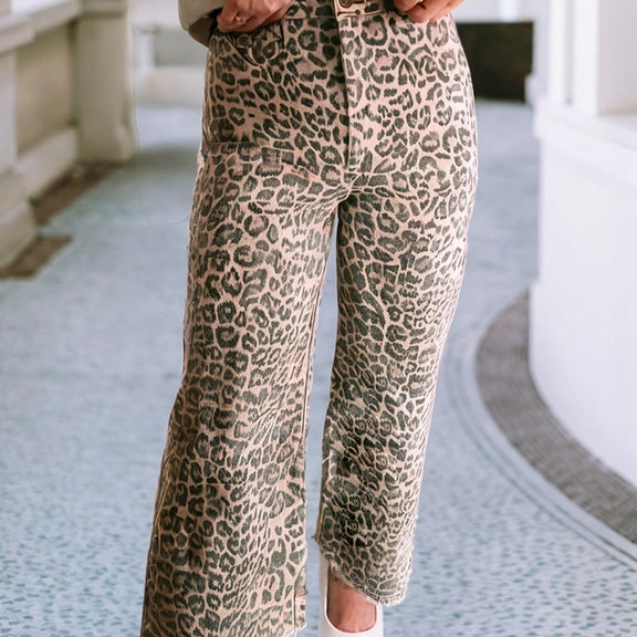Leopard Wide Leg High Waist Jeans