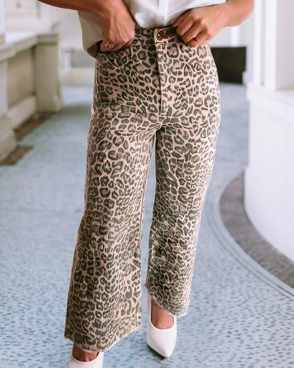 Leopard Wide Leg High Waist Jeans