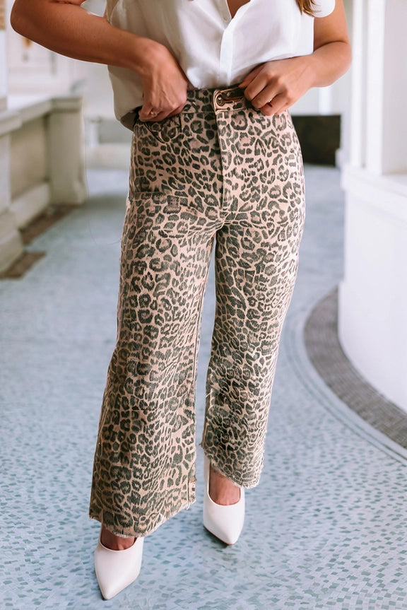 Leopard Wide Leg High Waist Jeans
