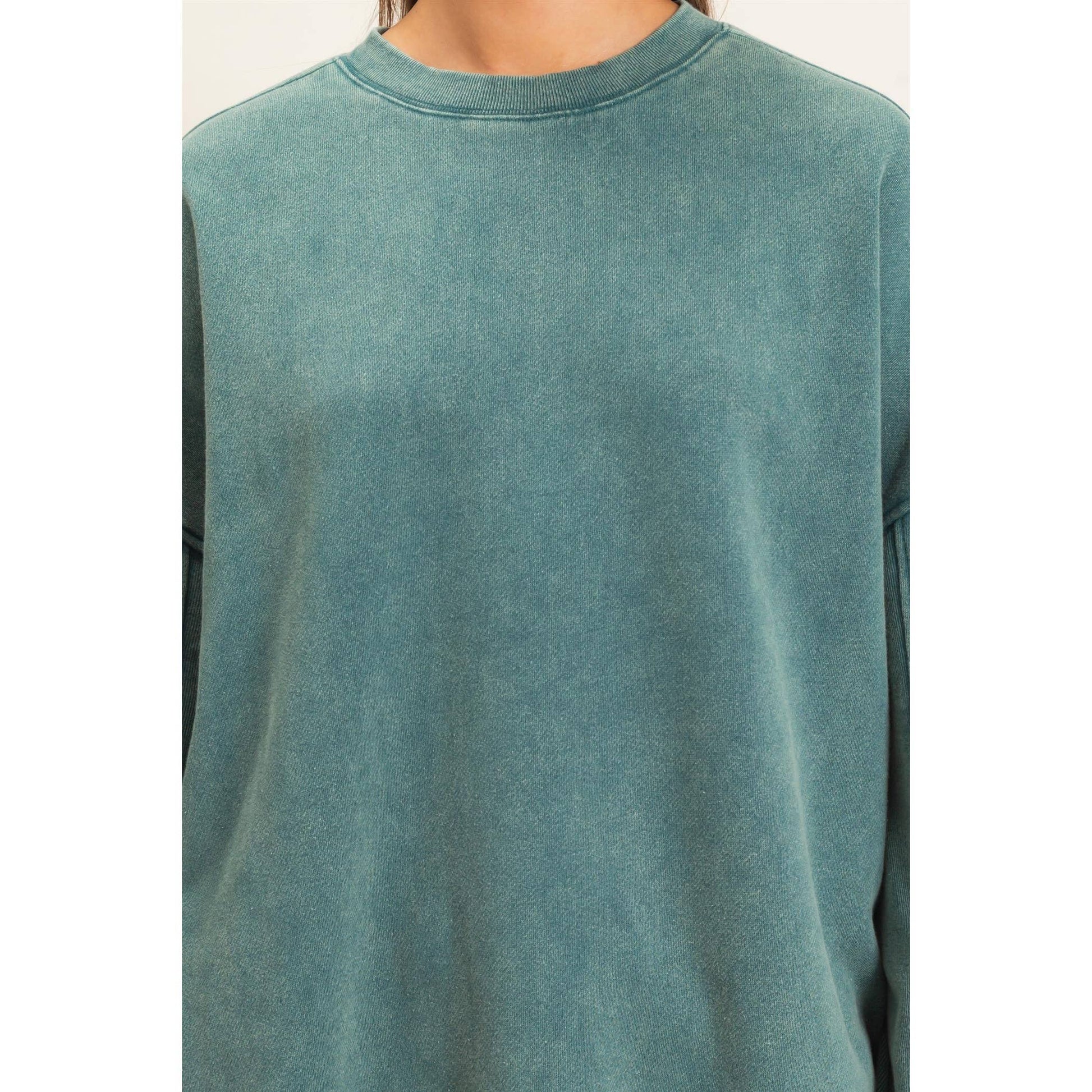 Acid Wash Crew Neck Long Sleeve Sweatshirt